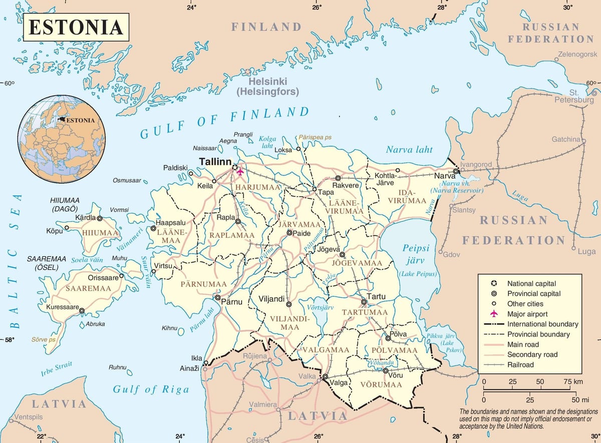 Эстония на карте